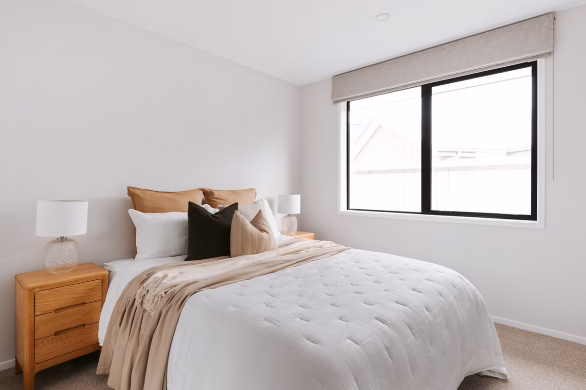 bedroom in a new home build by first homes tauranga