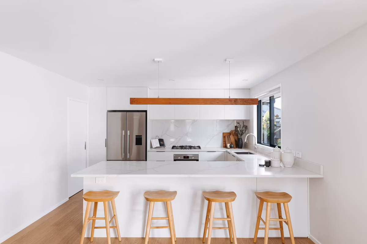 kitchen in a new home build by first homes tauranga